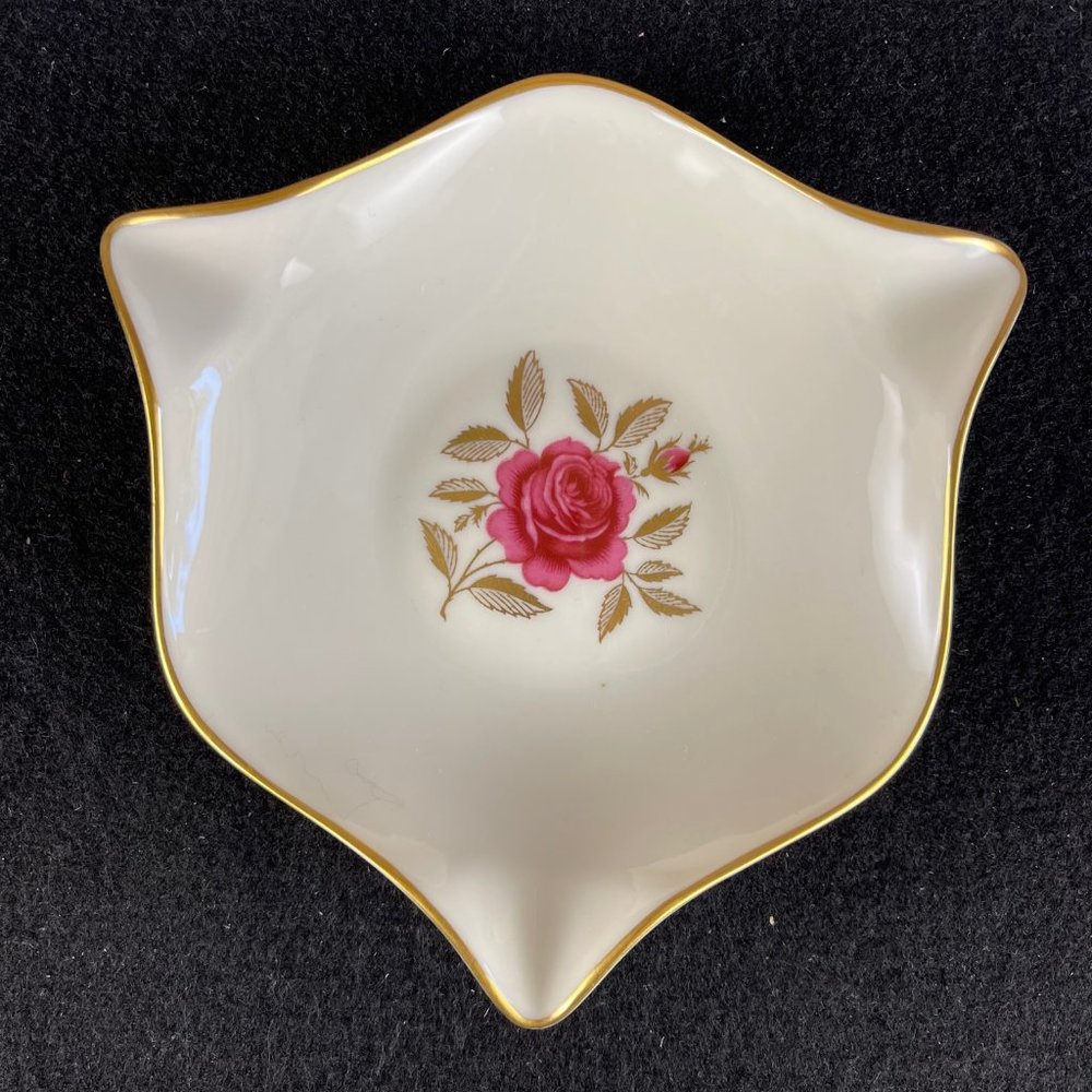 Vintage Lenox Ashtray Rhodora Floral Ivory 24k Gold Rim 5.5" Mid Century Modern